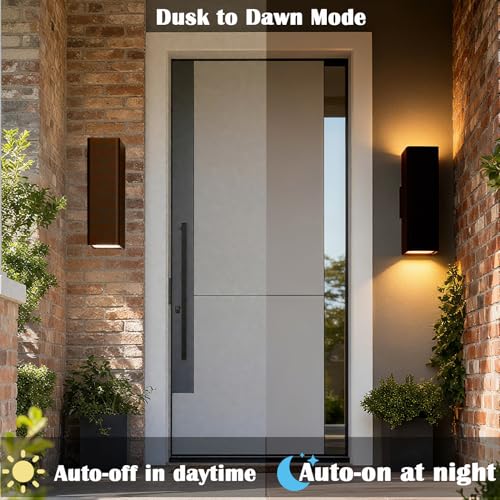 Image of Motion Sensor Outdoor Wall Lights 2-Pack, Dusk to Dawn Exterior Light Fixtures with 3 Lighting Modes, 13'' Up Down Porch Lights with 15W LED Bulbs, Waterproof Wall Sconce for House, Patio, Garage