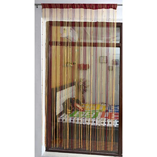 Image of Polyresin Solid Door Curtain, 9 Feet, Maroon With Gold, Pack of 2
