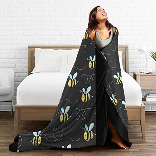 Couverture polaire microfibre douce jaune motif Bumble Bees