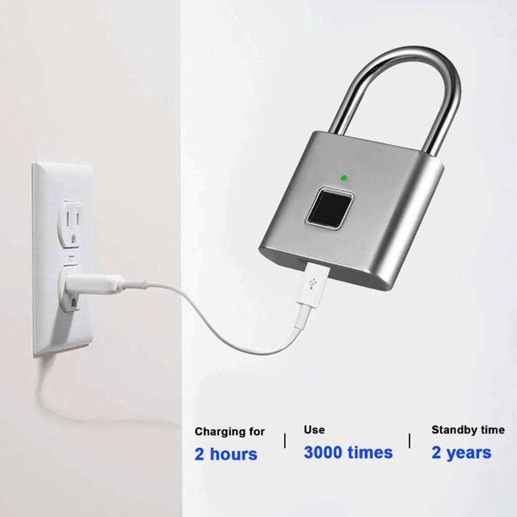 Fingerprint Lock,1 Second Unlock Portable Fingerprint Padlock Smart Biometric Security No Password,for Bag,Suitcase,Gym Locker,Cupboard,Drawer,Door (Color : A) (A)