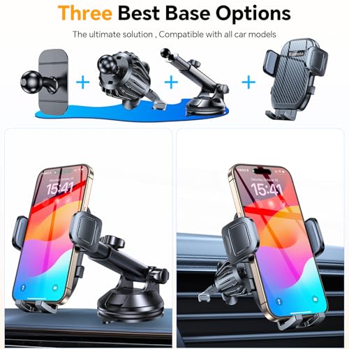 Car Phone Holder Mount【Window + Vent +Dashboard】Dash Mounted Holders, Suction Cup Phone Holders for Your Car Phone Mount for Truck Cell Phone Automobile Cradle for iPhone Samsung All Smartphone - Image 3