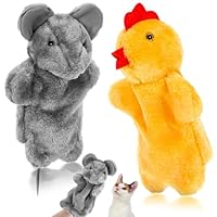 2 Pcs Cat Wrestling Glove, Mouse Chicken Puppet Glove Interactive Cat Toys, Soft Cats Wrestling Toy Puppet for Kitten Playing, Training, and Exercise (Gray, Yellow)