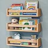 NATURE SUPPLIES Bücherregal Kinder, 3er-Set, Regal Kinderzimmer, Wandregal Kinderzimmer, ideal für Bücher und Spielzeug, Montessori Regal | Naturholz