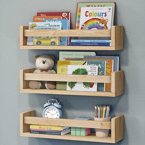 NATURE SUPPLIES Bücherregal Kinder, 3er-Set, Regal Kinderzimmer, Wandregal Kinderzimmer, ideal