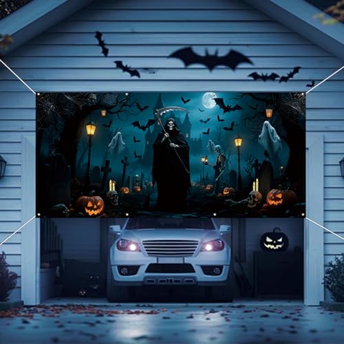 Cubierta de puerta de garaje de Halloween para fiestas en jardín 4