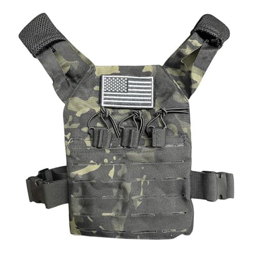 Redemption Tactical Cadet 2.0 Childrens Tactical Airsoft Paintball Kids Vest US Flag Patch Mil Spec Molle w/Mag Pouches (Black Multi-cam)