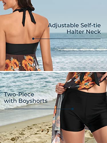 Image of MiYang Womens Tankini Swimdress with Boyshorts Two Piece V Neck Bowknot Halter Bathing Suit Dress
