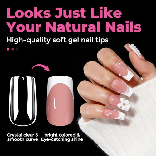 Image of UNA GELLA Medium Square Gel Nail Tips 216pcs Clear Square Fake Nails for Full Cover Acrylic French False Nails for Nail Extension and DIY Nail Art 12 Sizes False Gelly Tips DIY Salon