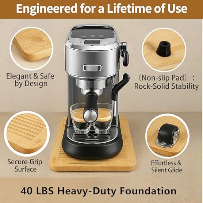 Bamboo Appliance Slider|16D x 13W Sliding Tray for Coffee Maker on Countertop|Heavy-Duty Coffee Pot Slider Tray & Kitchen Caddy for KitchenAid Mixer, Air Fryer