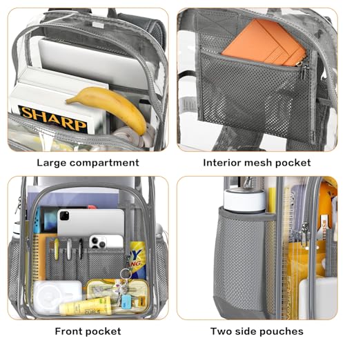PAMANO Clear Backpack Transparent Heavy Duty See Through Bag for College Work Travel Security, Gray XL3