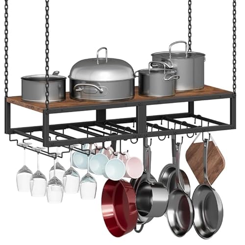 HOOBRO Hanging Pot Rack, Space-Saving Pot Hanger for Kitchen, Ceiling