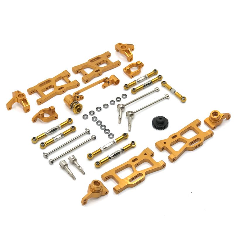 Front/R Suspension Arms Metal Steering Cup Steering Linkage Front CVD Motor Gear for WLtoys 1/14 144001 1/12 124016 124017 18 19(Gold)