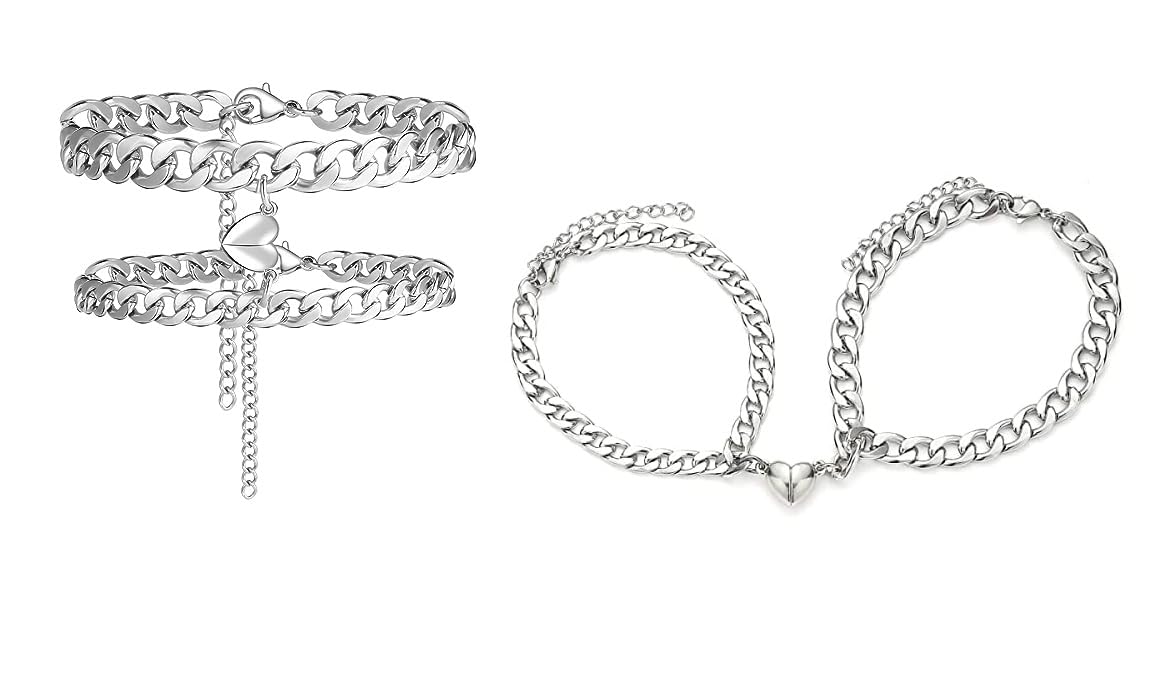PDY FASHION heart Magnetic Couple Bracelets Hand In Hand Bracelets For Women Men Stainless Steel Matching Promise Best Friend Gift (B0CDSB2DRF) Amazon Price History, Amazon Price Tracker