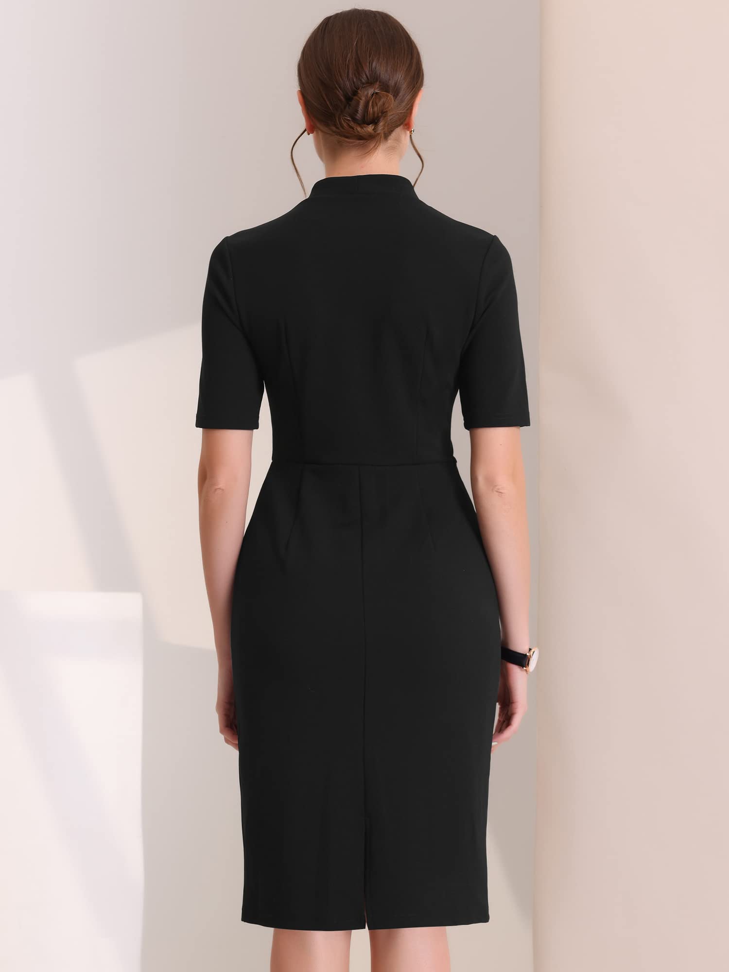 Allegra K Damen Etuikleid Kurzarm Figurbetont V-Ausschnitt Arbeit Büro Midikleid Minikleid