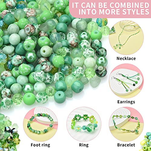 Image of Chartreuse Glass Beads for Jewelry Making - Assorted Round, Seed, Bicone Crystal, Rondelle & Rock Stone Beads - 2-4mm, 4mm, 6x8mm - DIY