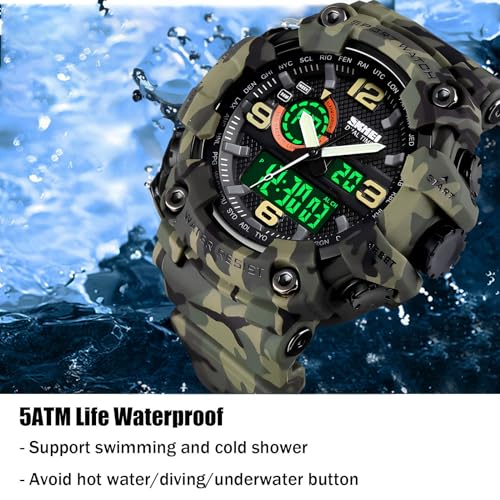 Gosasa Men's Large Face Outdoor Sports Watches Military S-Shock Watch Waterproof, Backlight, Alarm, Stopwatch Features - Rugged Wristwatch for Training, Hiking, and Adventure - Image 5