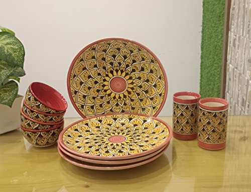 caffeine Premium Stoneware Ceramic Orange moracoo Dinner Set (Set of 10)pcs