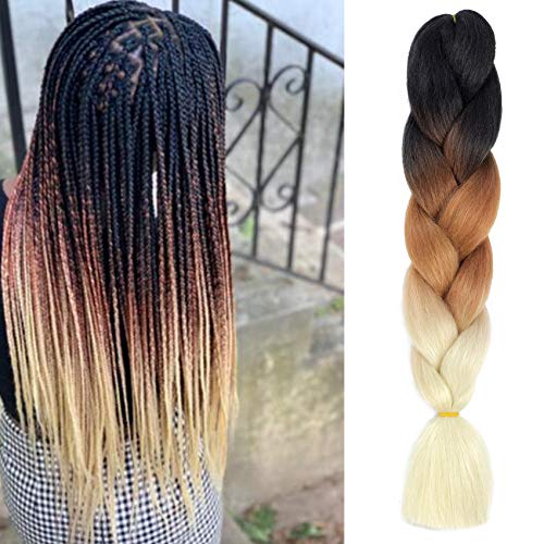 Callia Braiding Hair 5 Packs Ombre Jumbo Braids 24 Inch Kanekalon Fiber For Twist Braiding Hair Dreadlocs Crochet Hair (Dark-Brown-Beige)