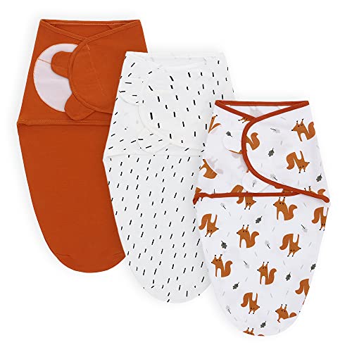 Image of LAT Swaddle Blanket Baby Girl Boy Easy Adjustable 3 Pack Infant Sleep Sack Wrap Newborn Babies 100% Cotton Sleep Bag (Orange Fox + Raindrops)