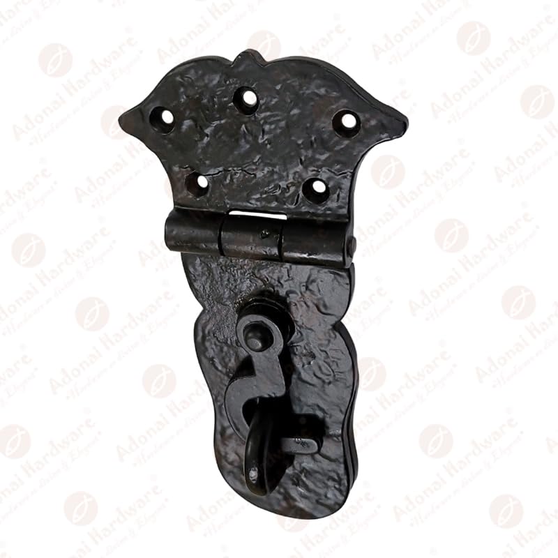 Image of Adonai Hardware inchParan inch Heavy Duty Antique Cast Iron Safety Hasp and Staple with Locking Mechanism (6 inch x 1 Pack, Matte Black) for Vintage Pirates Treasure Chest, Trunks, Wooden Jewelry Box