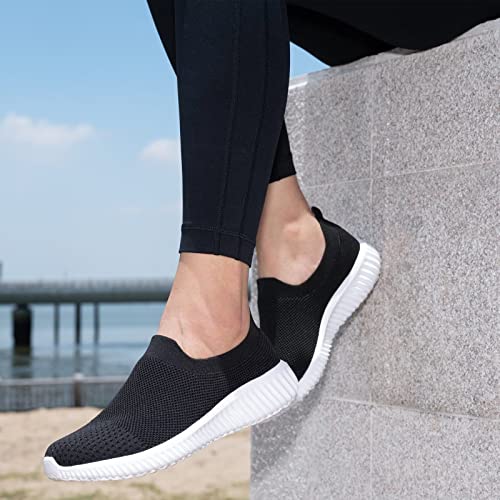 Lancrop Women's Sock Walking Shoes-Comfortable Mesh Slip On Tennis Gym Sneakers 5 Us, Label 35 Black #TOP2