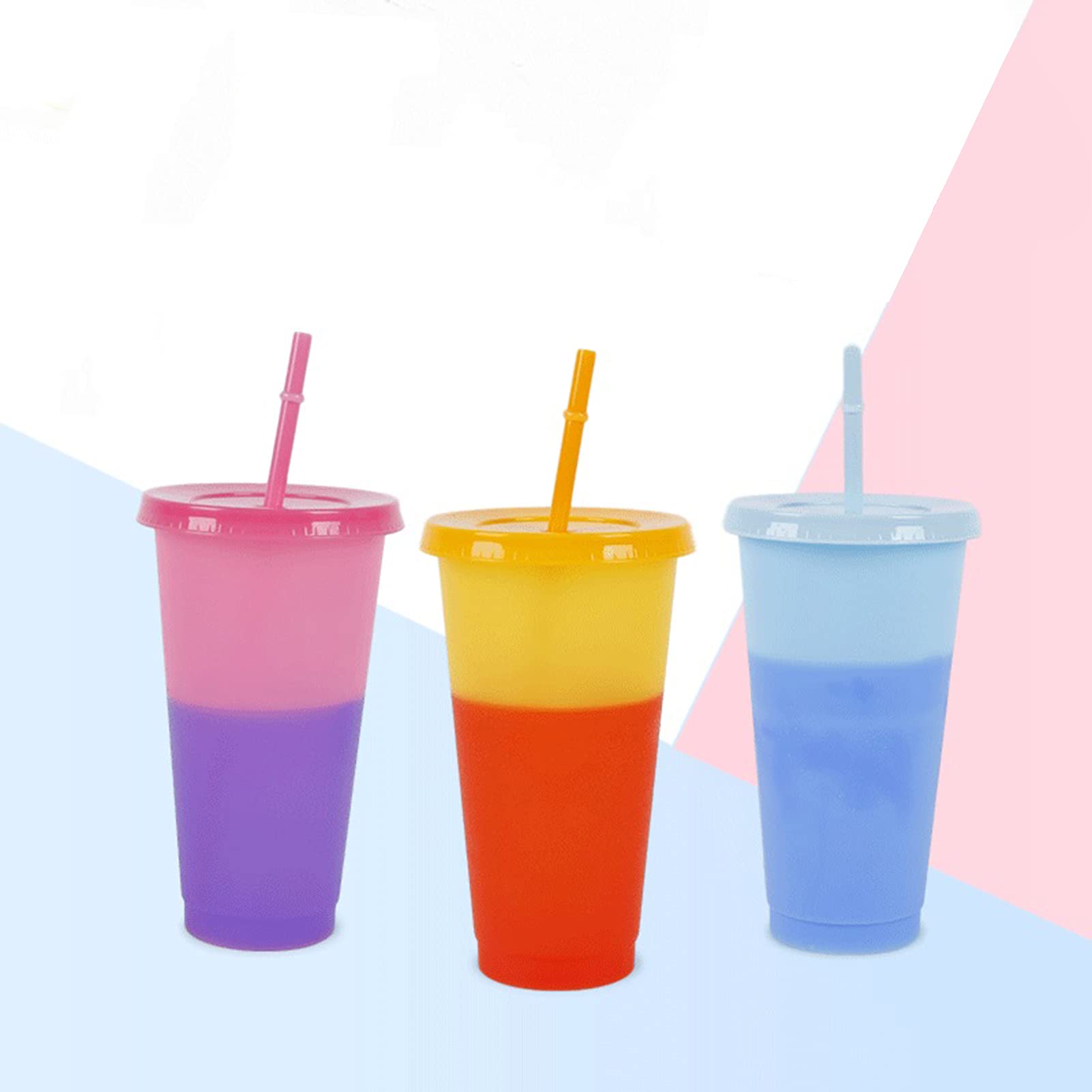 Patinao Bicchiere Con Cannuccia E Coperchio Bambini - Set 7 Tazze Che Cambiano Colore, Bicchieri Plastica Riutilizzabili, Tazza Da Viaggio, Tazza Caffe Colorata 12oz 350ml - 7