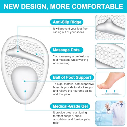 Ball of Foot Cushions, Metatarsal Pads Women, High Heels Non-Slip Comfort Pads, Shoe Support for Metatarsalgia Mortons Neuroma Pain Relief (2 Pairs, Crystal)3