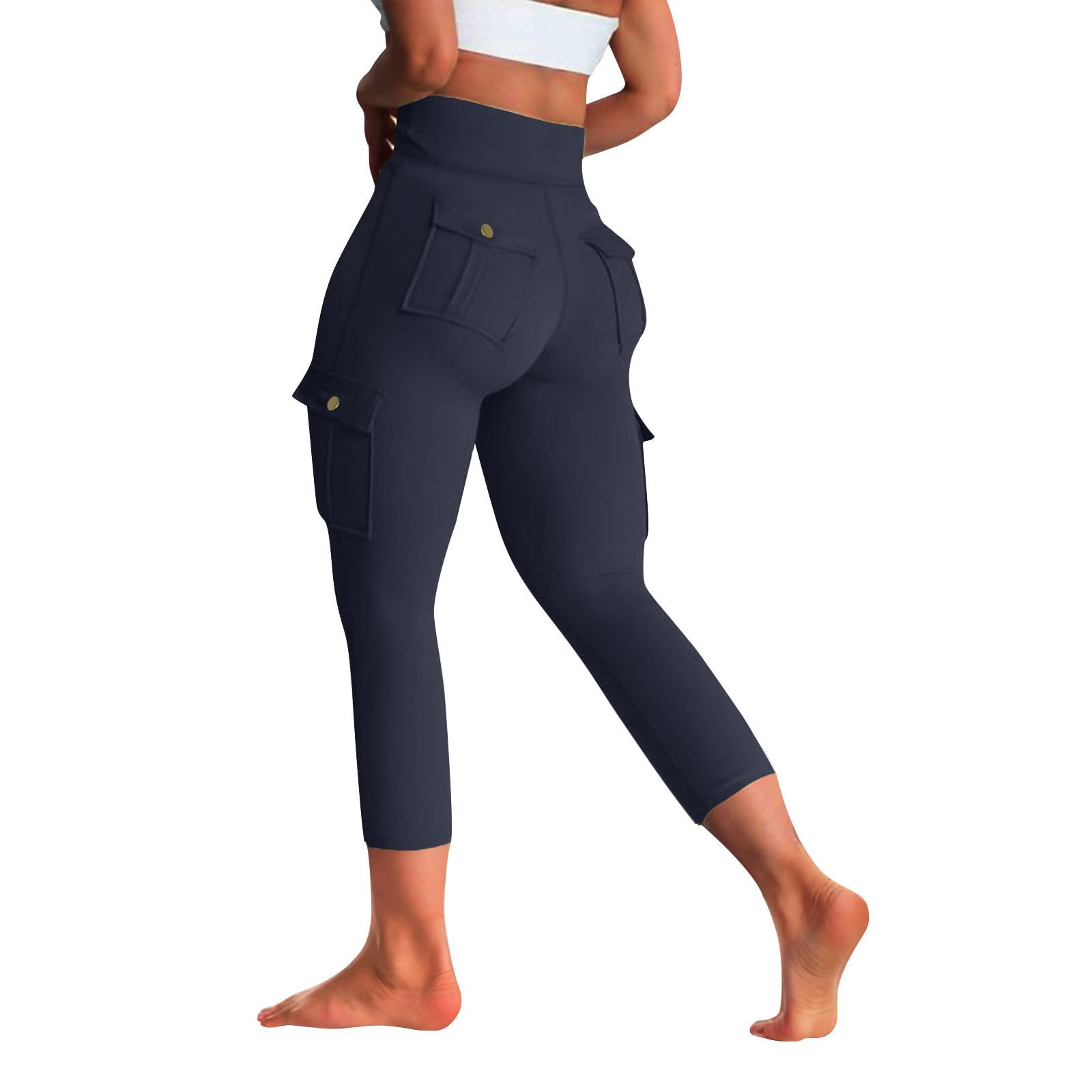 Cargo Capris for Women High Waisted Tummy Control Cropped Yoga Pants Stretch Compression Capri Leggings with Pockets