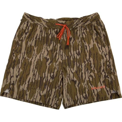 Drake Waterfowl Mens Lake Shore Dock Short - Lightweight Quick-Dry Stretch Outdoor Shorts w/Mesh Liner Pockets & 6 Inseam Camo Original Bottomland Medium