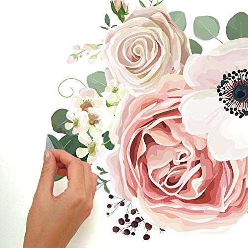 RoomMates Large Flowers, White, Pink, Green, 1 Sheet 36.5 inches x 17.25 inches - Image 4