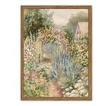 Vintage Cottage Core Flower Garden Wall Art Cottagecore Floral Farmhouse Wall Decor Painting Nature Country Landscape Artwork 3D Sandstone Texture for Bedroom Living Room 16x24 inch Wood Framed