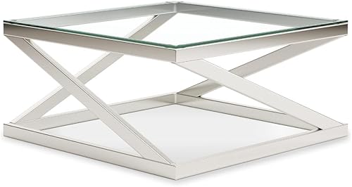Signature Design by Ashley Coylin - Mesa de centro cuadrada moderna con tapa de vidrio biselado color plateado