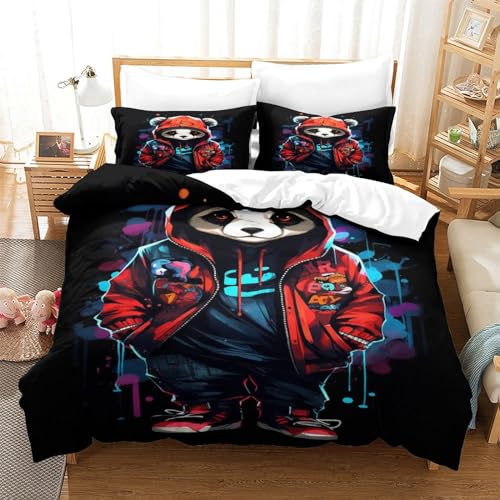 Housse de couette panda 3D hypoallergénique avec fermeture éclair