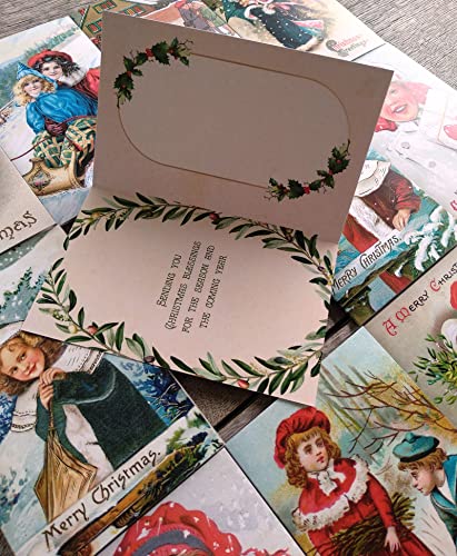 Image of PIXILUV HAPPY CHRISTMAS (Pack of 12) Notecards Small Greeting Cards # Cheerful Happy Children in Christmas Scenes ~ Vintage Christmas Postcards Reprint