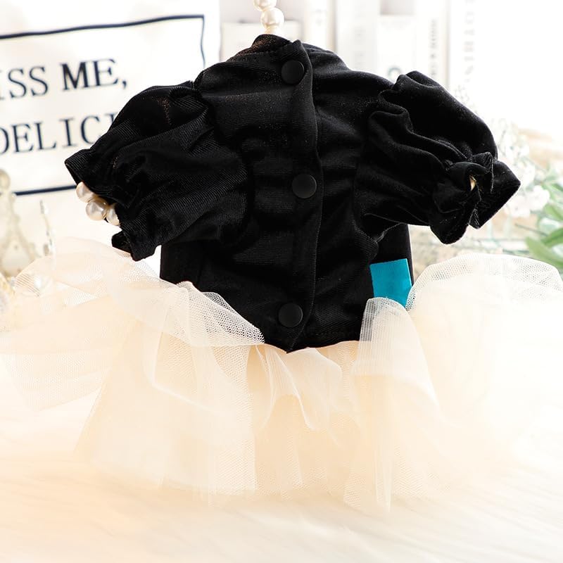 AZA Dog Wedding Dresses for Small Dogs Skirt Lolita Puppy Clothes Princess Costume Pet Girl Cat Cute Bow Lace Coat Outfits Summer Costumes (M,Black-White)