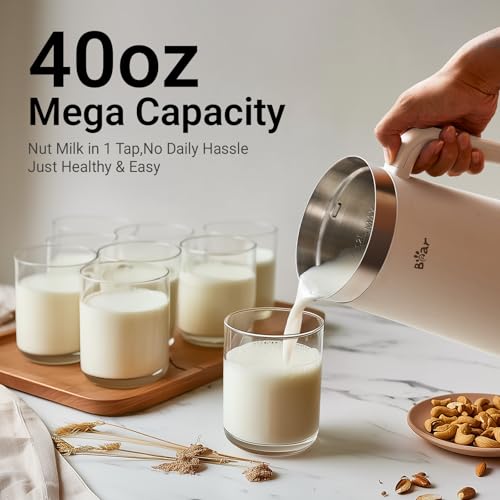 Bear 8 in 1 Nut Milk Maker Machine, 40oz/1.2L Soy Milk Maker with Self Clean/12H Delay/6H Keep Warm, One Touch Alomnd Milk Maker for Homemade Oat, Soup, Juice, Plant Based and Non Dairy Beverages image 6