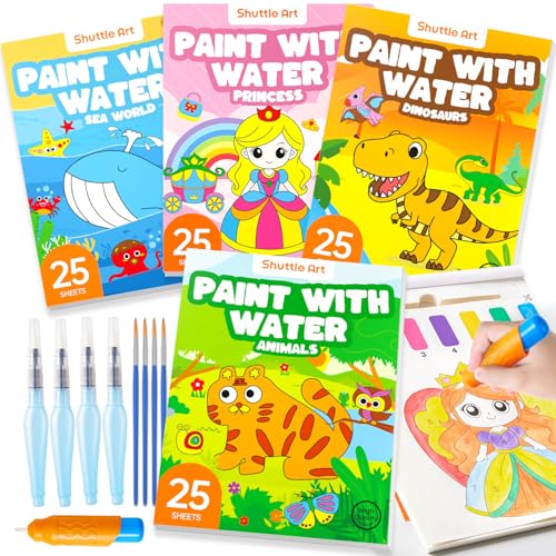 Image of Shuttle Art Paint with Water Coloring Book for Kids, Pack of 4, 100 Sheets Watercolor Paint Set for Kids Ages 3-5, 4-8, Mess Free Travel Art Supplies, Birthday Christmas Craft Gift