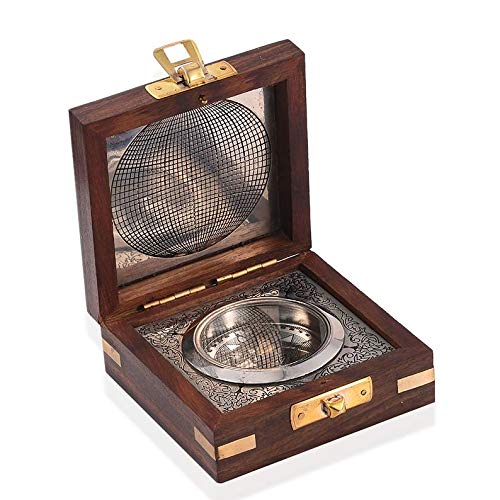 Shoptreed World of Vintage Antique Silver Finish Brass Pocket Compass in Wooden Box Maritime Decor-image-15