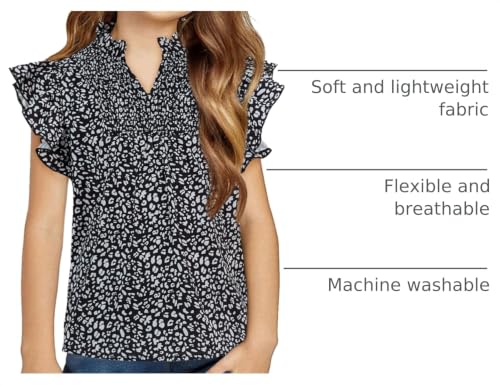 Image of Haloumoning Girls Ruffle Short Sleeve Floral Chiffon Blouses Kids Summer Shirts Tops 5-14 Years