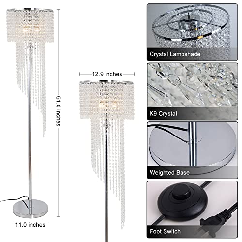Hsyile Lighting Ku300160 Modern Style Floor Lamp Chrome Finish And Plentiful Crystals,3 Lights #TOP5