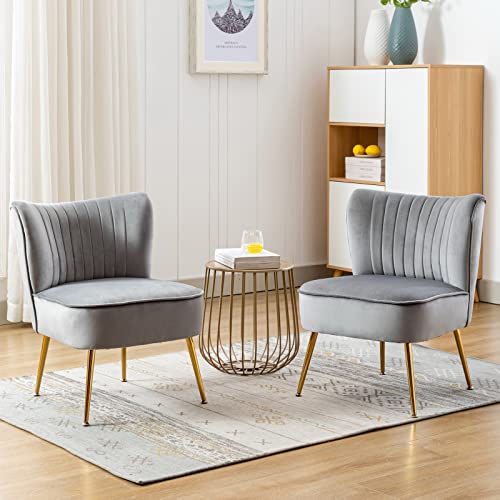 CIMOTA Velvet Grey Accent Chairs Set of 2 Modern Armless Slipper ...