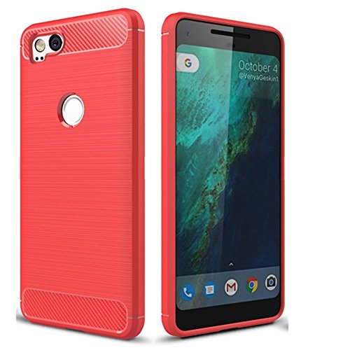 Cruzerlite Funda para Google Pixel 2 Funda, Carbon Fiber Shock Absorption Slim Cover para Google Pixel 2 (2017) (Red)