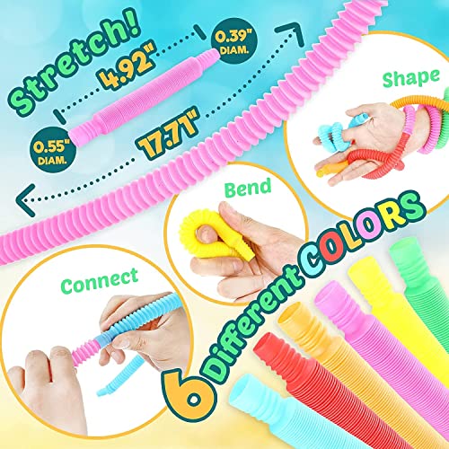 Image of Pop Tube 10pc Toys for Kids Pop it Music Pipe Stress Anxiety Relief Sensory Bendable Stimming Toy Adjustable Toy Multicolored (10)