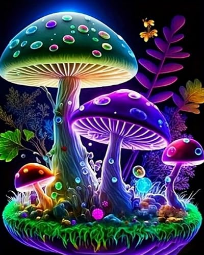 Broderie Point de Croix Imprimé Champignons | Kit Complet Adulte 40x50