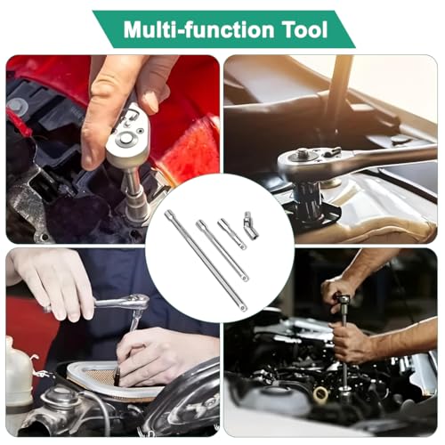Image of STHIRA 4-Piece 3 /8 inch Drive Socket Extension Bar Set, Includes 3 inch /6 inch /10 inch Extensions with Universal Joint Adapter, Heavy-Duty Carbon Steel Socket Extension Kit for Automotive and Mechanical Use