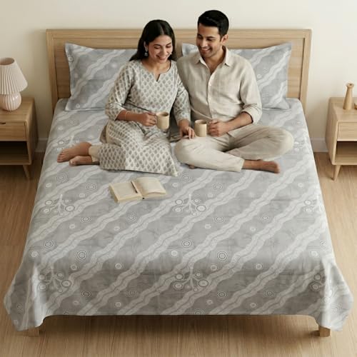 Image of Mafatlal 186 TC Metro Cotton King Size Bedsheet | 108 x 108 Inch|Soft, Breathable & Lightweight | Includes 2 Pillow Covers| Iron Grey 2