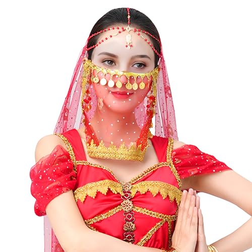 Wuchieal Women's Belly Dance Tribal Face Veil With Halloween Costume Accessory Cosplay Veil