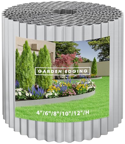 Metal Garden Edging Border, Corrugated Steel Landscaping, DIY for Lawn (Silver, 10 Inch x 20FT)