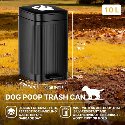 Image of Dog Poop Trash Can Outside 2.7Gal Dog Waste Trash Can with Lid Odor Control | Outdoor Trash Can with Lid Foot Pedal, Outdoor Dog Poop Trash Can with 20 Bags,Pet Waste Trash Can with Lid Soft Close, Black