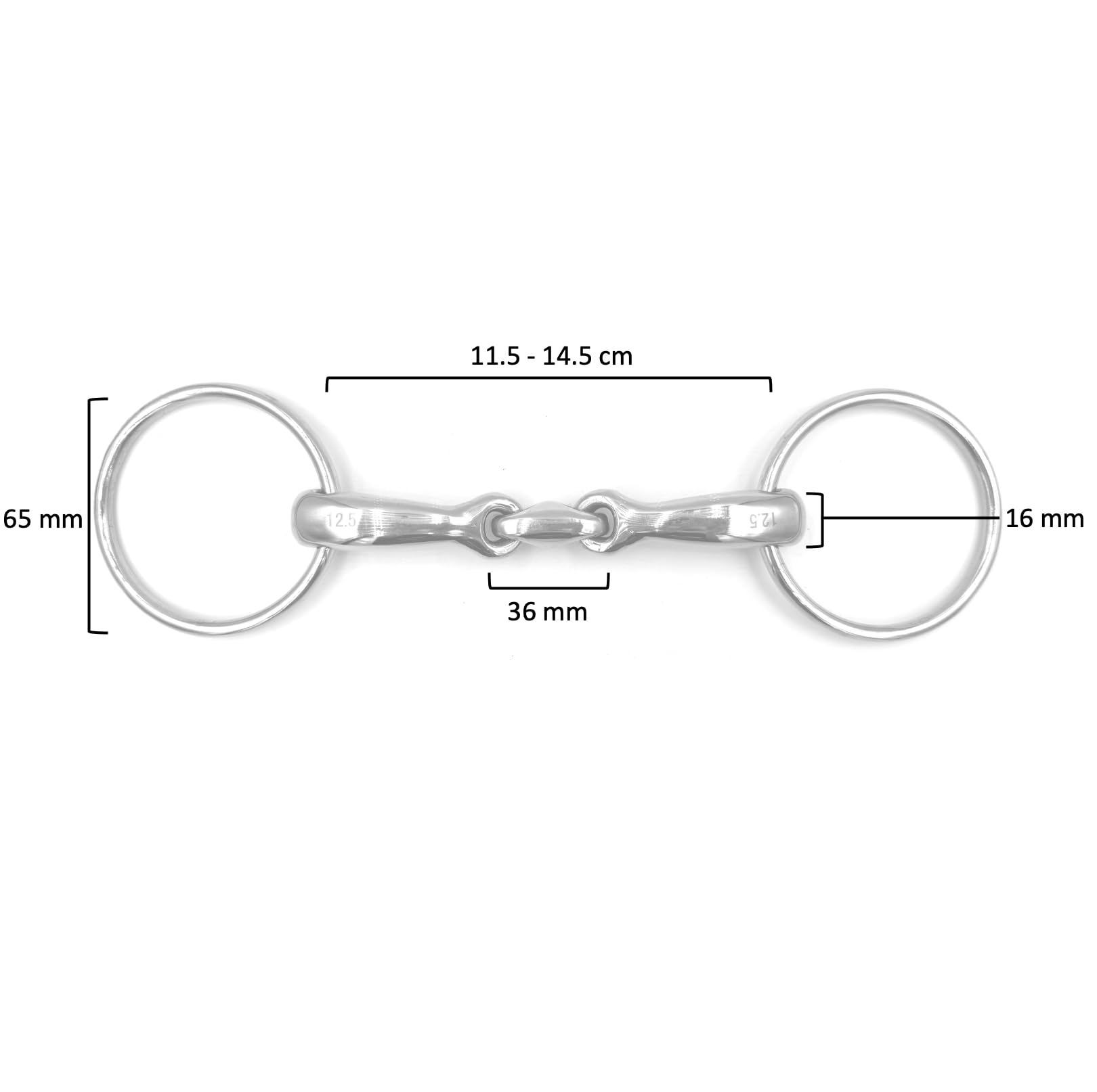Gebiss ErgoBit Wassertrense Doppelt Gebrochen anatomisch Edelstahl Ringdurchmesser 65 mm Gebissstärke 16 mm